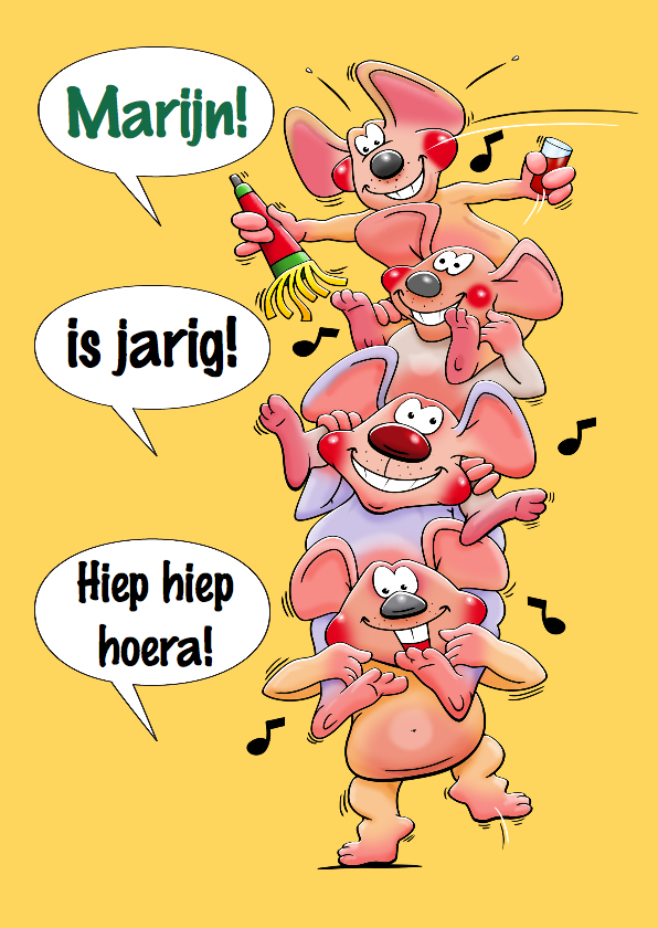 Grappige verjaardagskaart voor kind met 4 muizen en taart - Verjaardagskaarten Verjaardagskaarten - Grappige verjaardagskaart voor kind met 4 muizen en taart