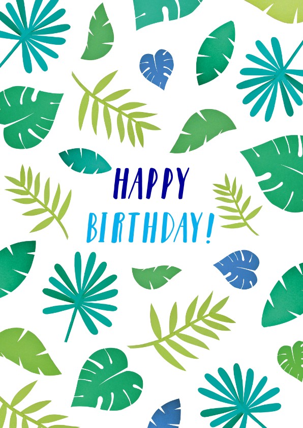 happy birthday bladeren blauw - Verjaardagskaarten Verjaardagskaarten - happy birthday bladeren blauw