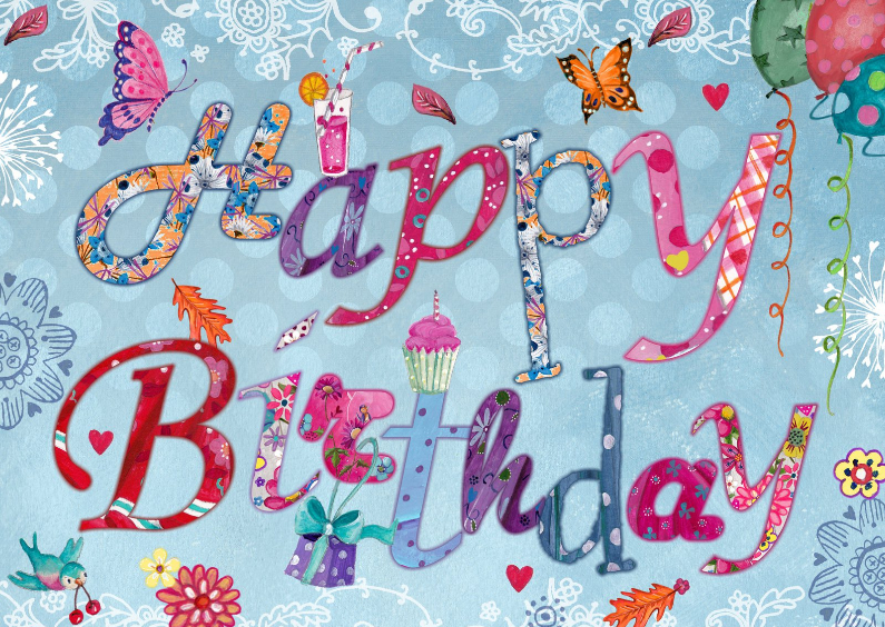 Verjaardagskaarten - Happy Birthday Bloemen Letters