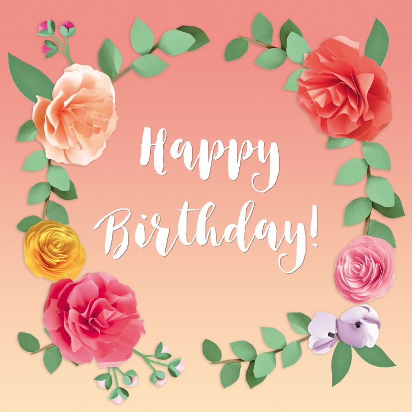 Happy birthday bloemenkrans - Verjaardagskaarten Verjaardagskaarten - Happy birthday bloemenkrans