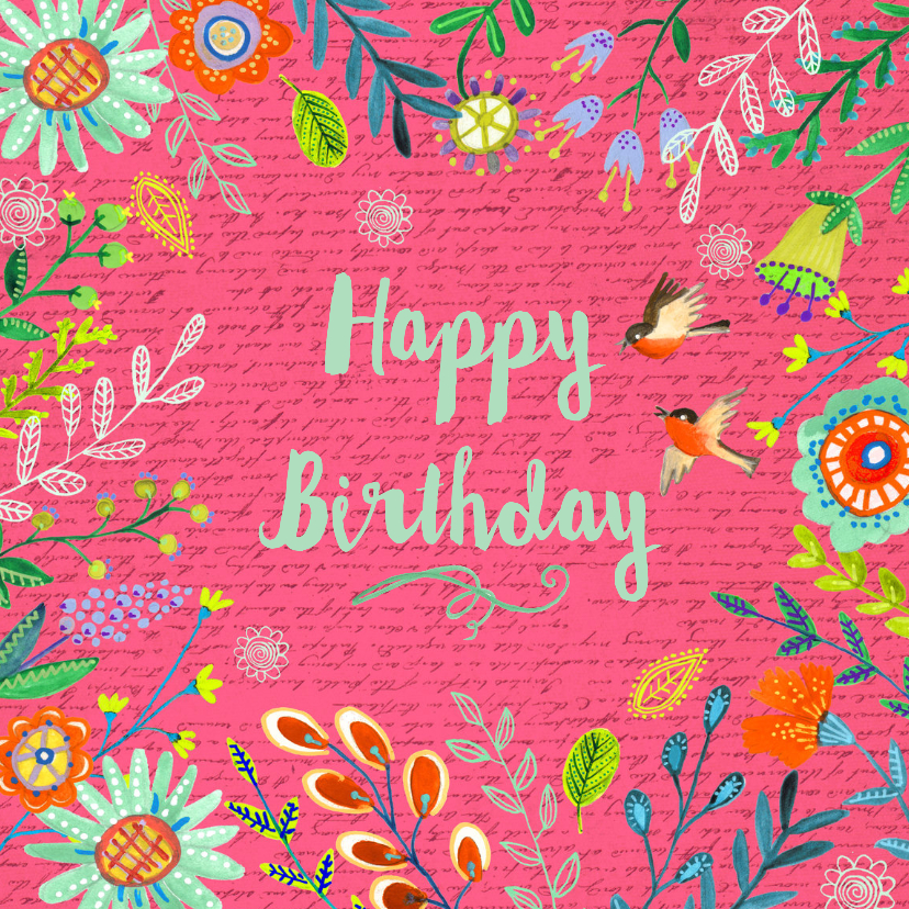 Verjaardagskaarten - Happy Birthday Bloempjes roze