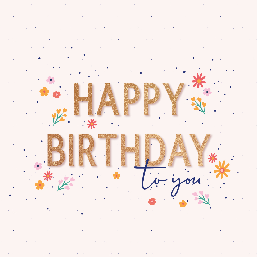 Verjaardagskaarten - Happy Birthday - flowers and dots - felicitatiekaart