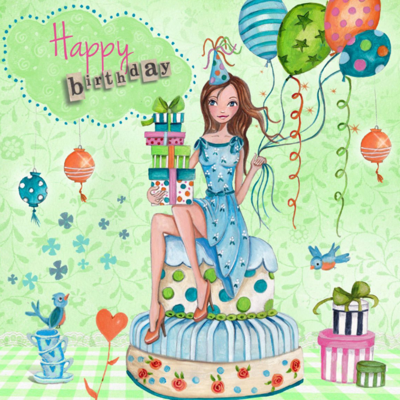 Verjaardagskaarten - Happy Birthday Girl Cake