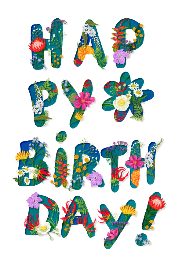 Verjaardagskaarten - Happy birthday kaart met bloemen collage