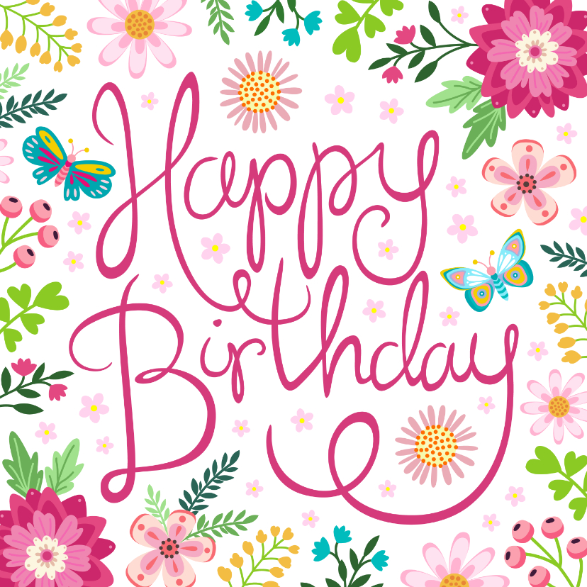 Verjaardagskaarten - Happy Birthday kleurrijke bloemenkaart 