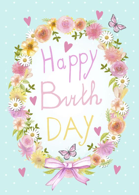 happy birthday krans bloemen - Verjaardagskaarten Verjaardagskaarten - happy birthday krans bloemen