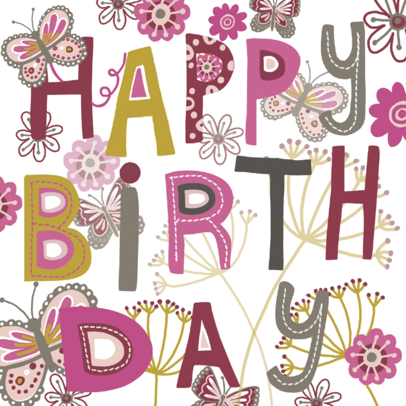 Happy Birthday tekst met vlinders - Verjaardagskaarten Verjaardagskaarten - Happy Birthday tekst met vlinders