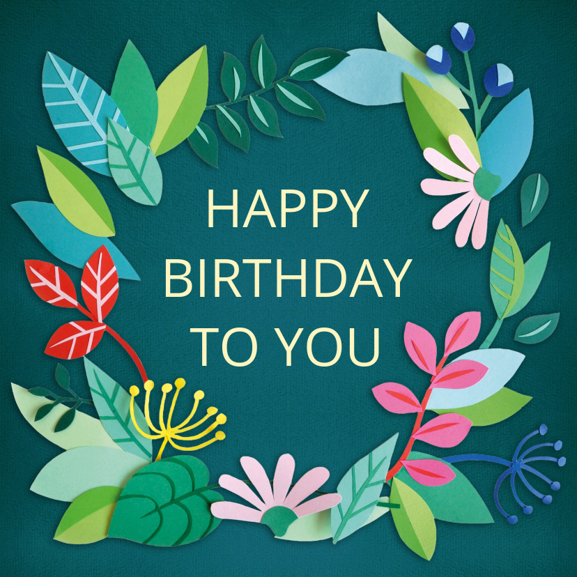 Verjaardagskaarten - Happy birthday to you bloemenrand