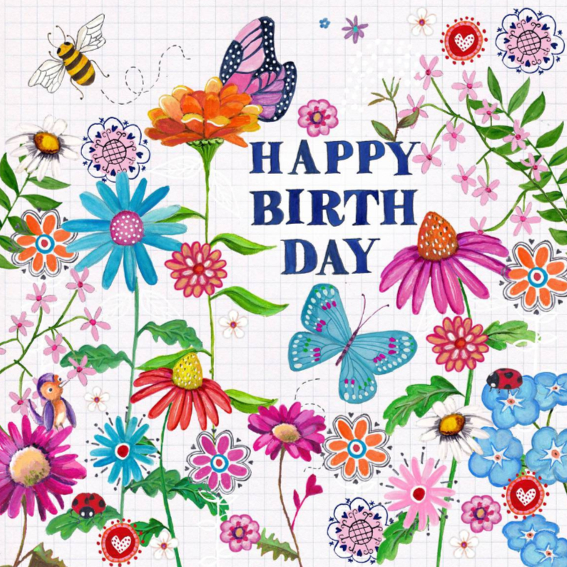Happy Birthday VLINDER Bloemen Vrolijk W - Verjaardagskaarten Verjaardagskaarten - Happy Birthday VLINDER Bloemen Vrolijk W