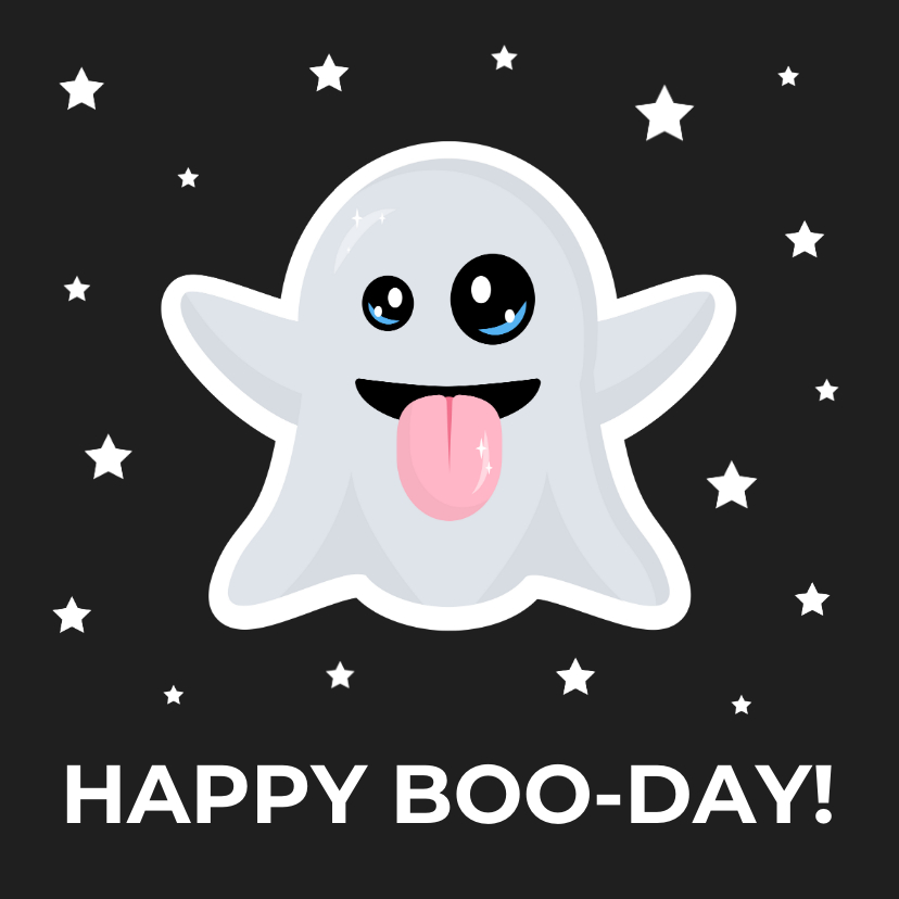 Happy boo-day verjaardagskaartje met emoji spookje - Verjaardagskaarten Verjaardagskaarten - Happy boo-day verjaardagskaartje met emoji spookje