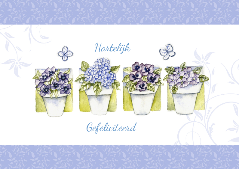 Hartelijk Gefeliciteerd met bloempotjes - Verjaardagskaarten Verjaardagskaarten - Hartelijk Gefeliciteerd met bloempotjes