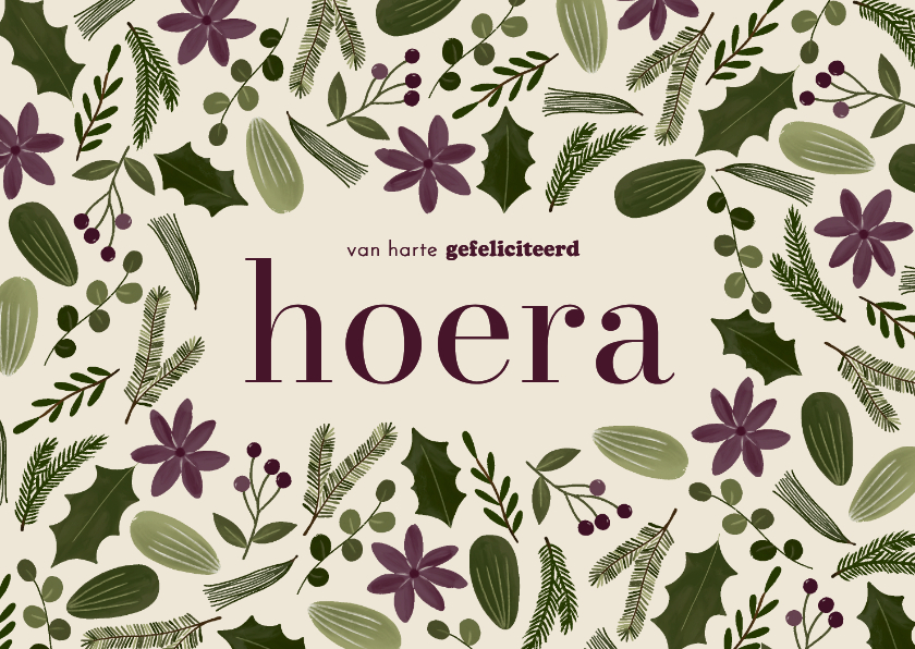 Verjaardagskaarten - Hip verjaardagskaartje botanisch vrouw hoera