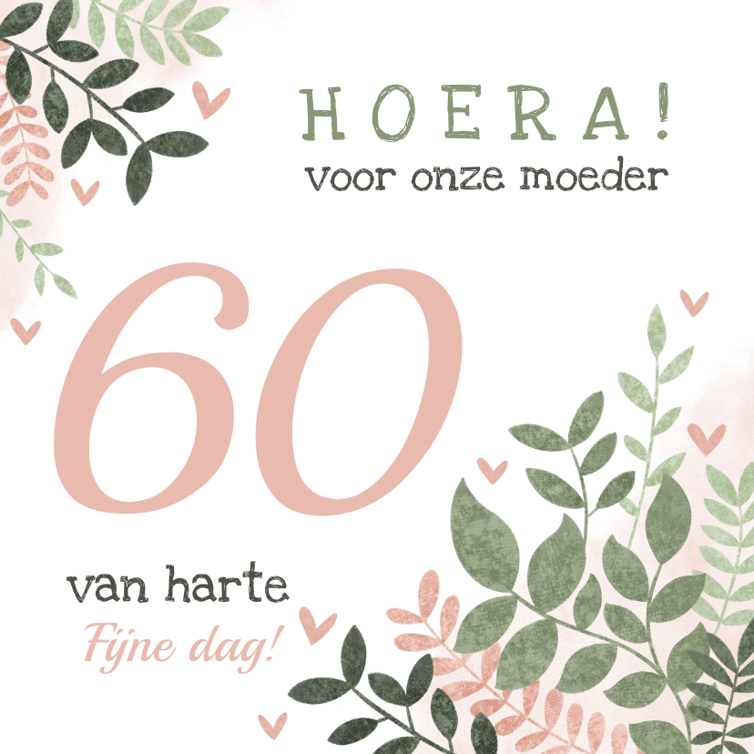 Verjaardagskaarten - Hippe verjaardagskaart vrouw 50 jaar takjes en hartjes