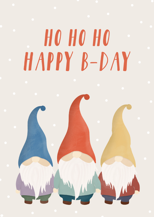 Ho ho ho happy birthday verjaardagskaart met kabouters - Verjaardagskaarten Verjaardagskaarten - Ho ho ho happy birthday verjaardagskaart met kabouters