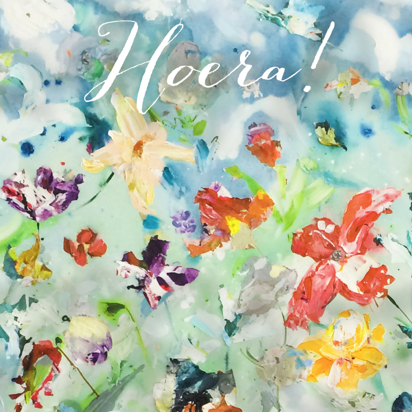 Hoera print kunst bloemenveld - Verjaardagskaarten Verjaardagskaarten - Hoera print kunst bloemenveld