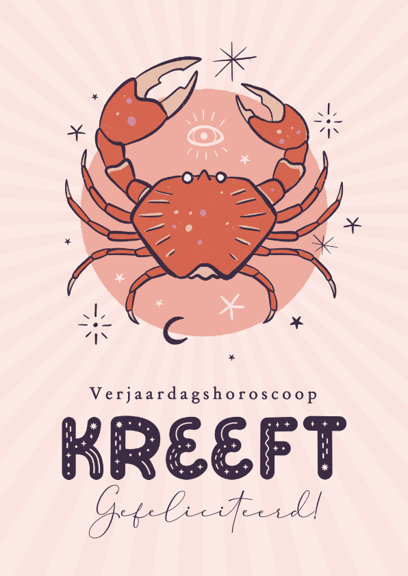 Horoscoop verjaardagskaart kreeft illustratie zodiac sign - Verjaardagskaarten Verjaardagskaarten - Horoscoop verjaardagskaart kreeft illustratie zodiac sign