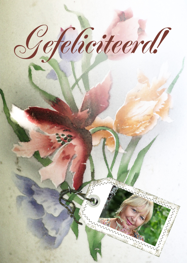 Verjaardagskaarten - Jarig bloemen en naamkaartje b