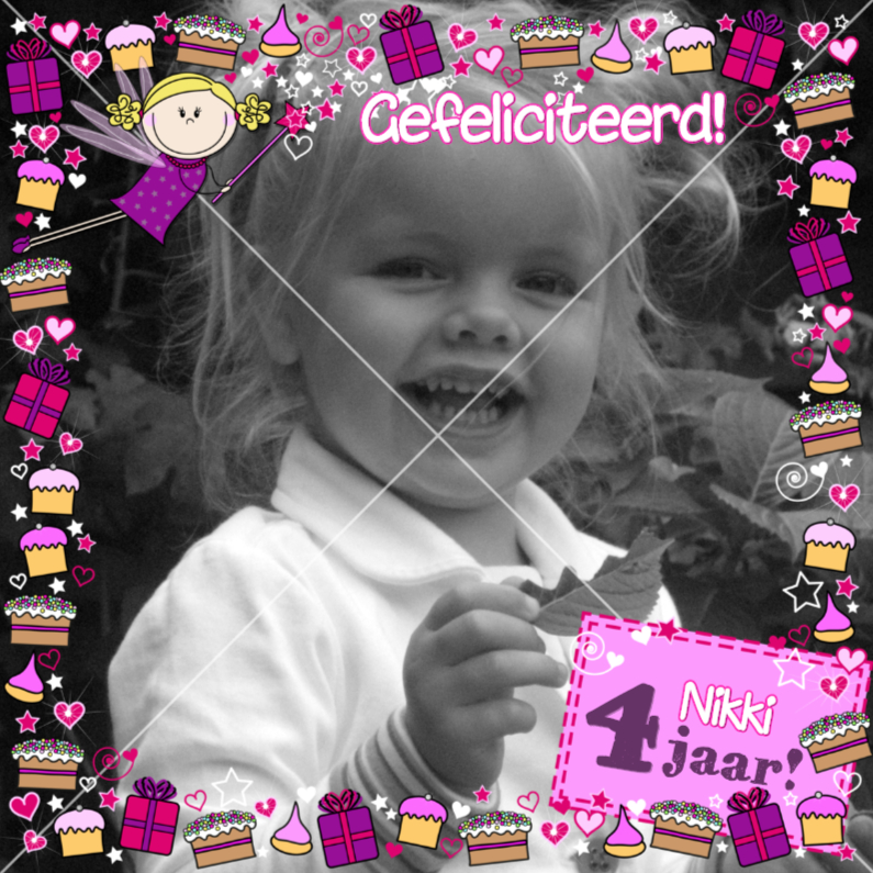 Jarig FEEtje FOTOkaart taartjes - Verjaardagskaarten Verjaardagskaarten - Jarig FEEtje FOTOkaart taartjes