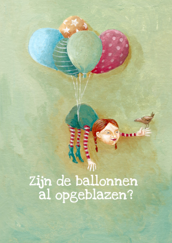 Jarig - Hanging on Balloons -MW - Verjaardagskaarten Verjaardagskaarten - Jarig - Hanging on Balloons -MW