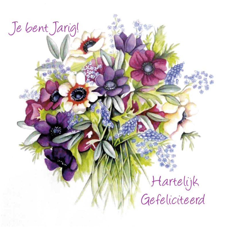 Je bent jarig met anemonenboeket - Verjaardagskaarten Verjaardagskaarten - Je bent jarig met anemonenboeket