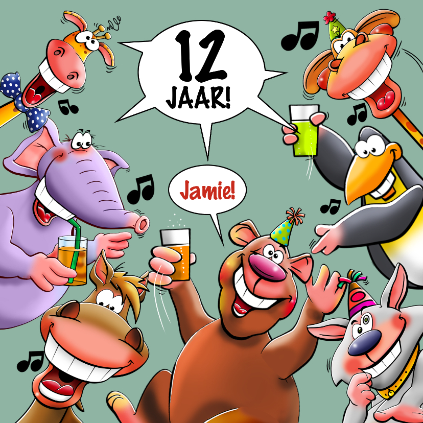 Kaart beestenboel met leuke dieren voor een kind - Verjaardagskaarten Verjaardagskaarten - Kaart beestenboel met leuke dieren voor een kind