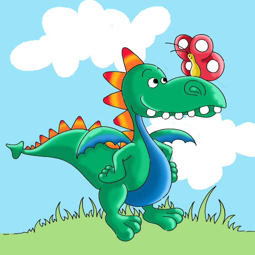 Verjaardagskaarten - Kinderkaart draak en vlinder