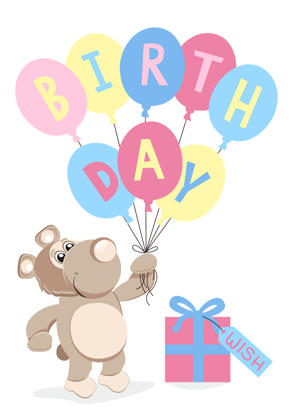Verjaardagskaarten - Kleurrijke verjaardagskaart beer met ballonnen