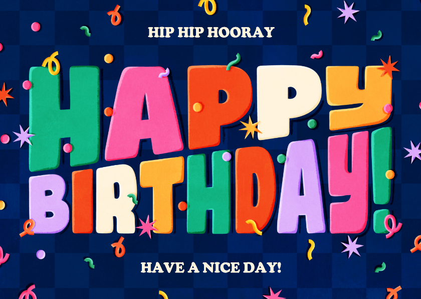 Verjaardagskaarten - Kleurrijke verjaardagskaart Happy Birthday met confetti