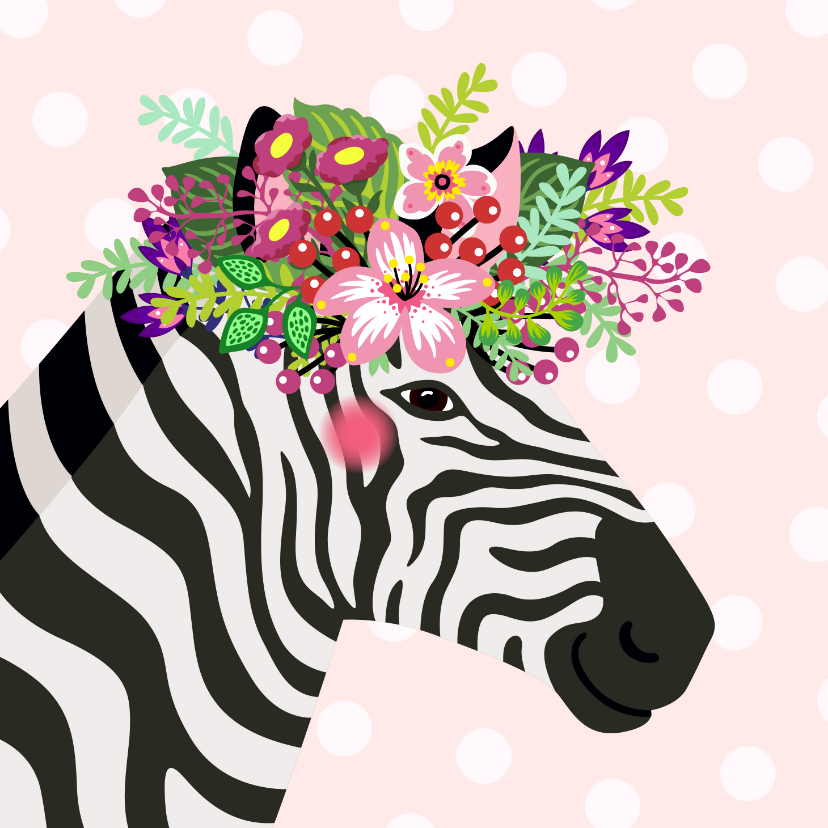 Verjaardagskaarten - Kleurrijke verjaardagskaart zebra bloemenkroon