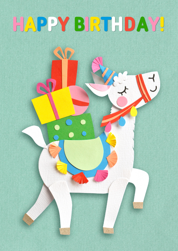 Lama met cadeautjes verjaardagskaart - Verjaardagskaarten Verjaardagskaarten - Lama met cadeautjes verjaardagskaart