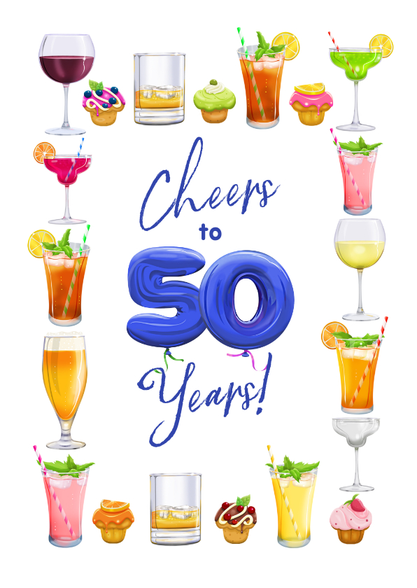 Verjaardagskaarten - Leuke kaart met glazen, drankjes, bier, wijn en limonade