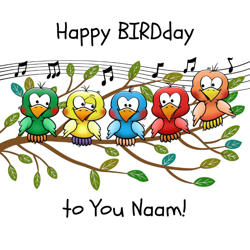 Verjaardagskaarten - Leuke verjaardag Happy BIRDday vrolijke vogels op tak