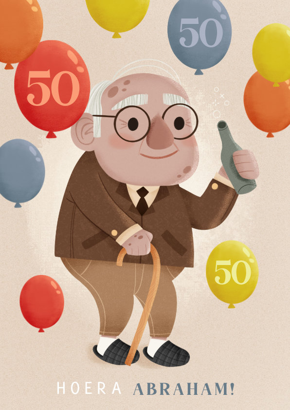 Verjaardagskaarten - Leuke verjaardagskaart Abraham, humor, ballonnen 50 jaar