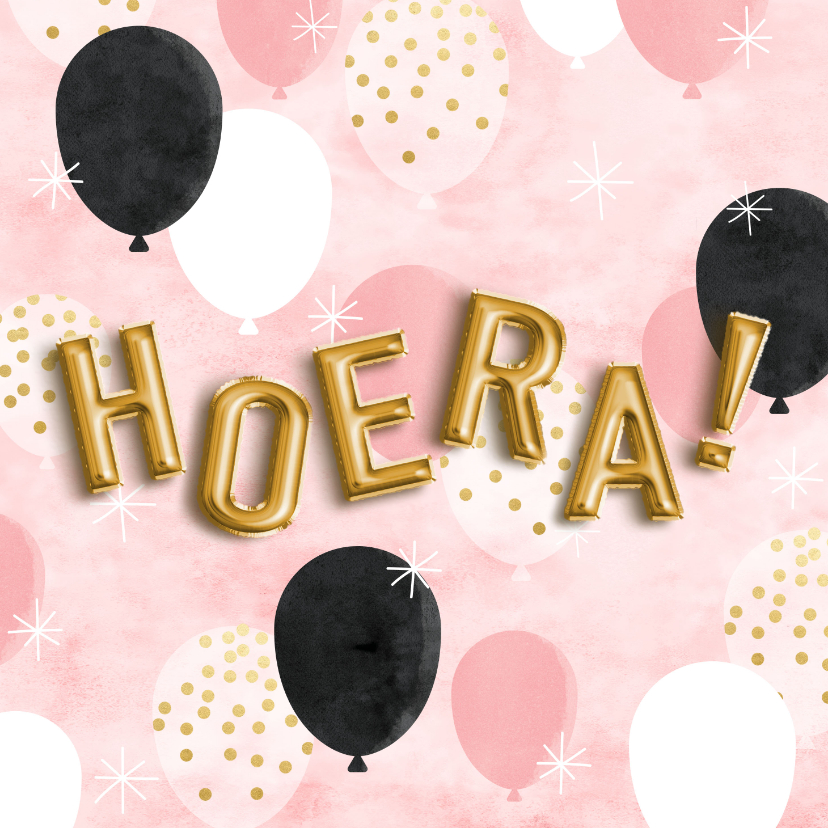 Verjaardagskaarten - Leuke verjaardagskaart ballonnen, folieballonnen en 'Hoera!'
