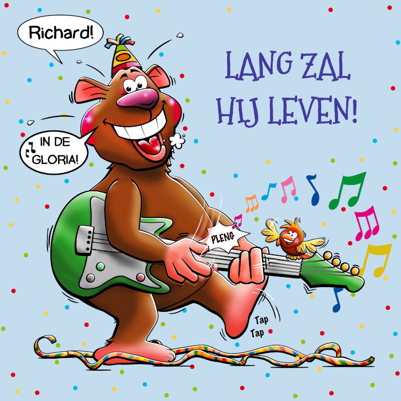 Verjaardagskaarten - Leuke verjaardagskaart beer die gitaar speelt