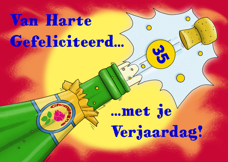 Leuke verjaardagskaart felicitatie fles met champagne - Verjaardagskaarten Verjaardagskaarten - Leuke verjaardagskaart felicitatie fles met champagne