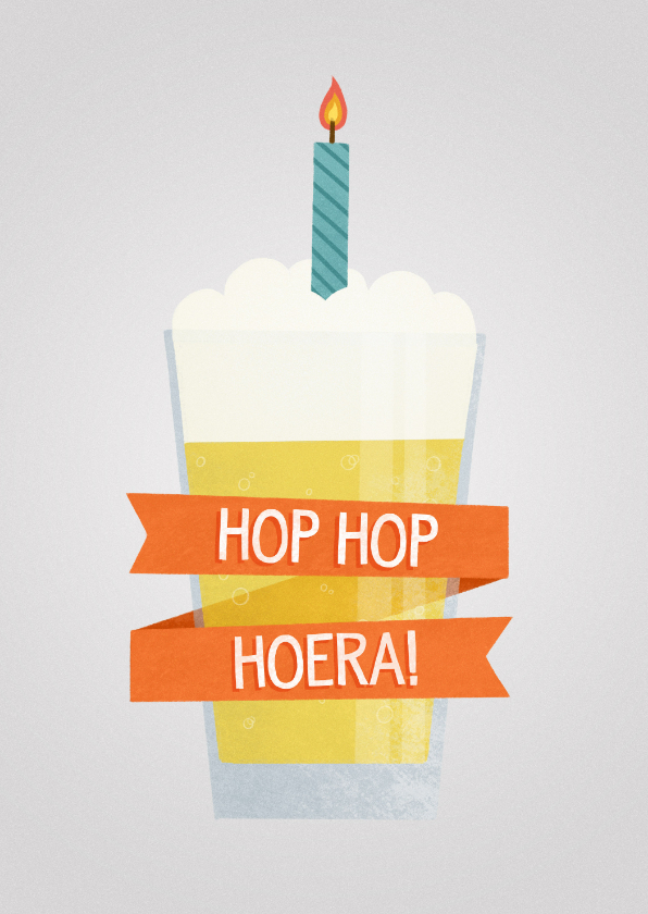 Verjaardagskaarten - Leuke verjaardagskaart 'Hop Hop Hoera!' bierglas met kaarsje