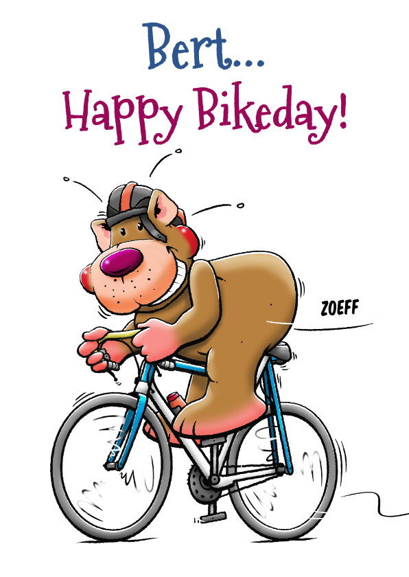 Verjaardagskaarten - Leuke verjaardagskaart jarige beer op racefiets met beker