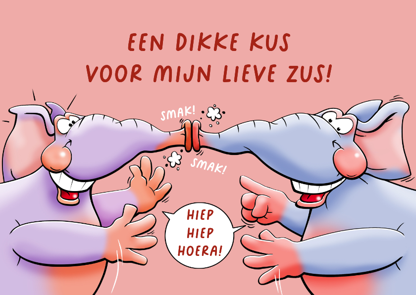 Leuke verjaardagskaart met 2 kussende olifanten - Verjaardagskaarten Verjaardagskaarten - Leuke verjaardagskaart met 2 kussende olifanten
