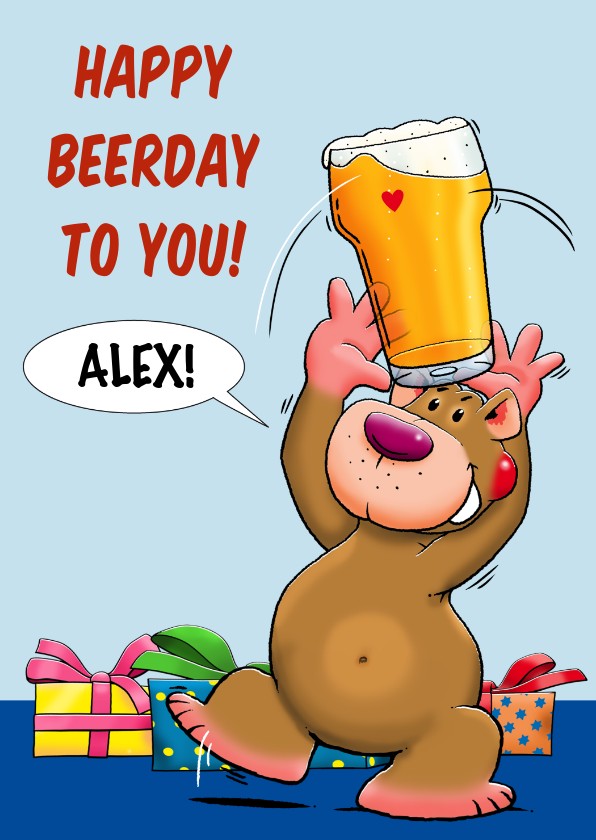 Leuke verjaardagskaart met bierglas en grappige beer - Verjaardagskaarten Verjaardagskaarten - Leuke verjaardagskaart met bierglas en grappige beer