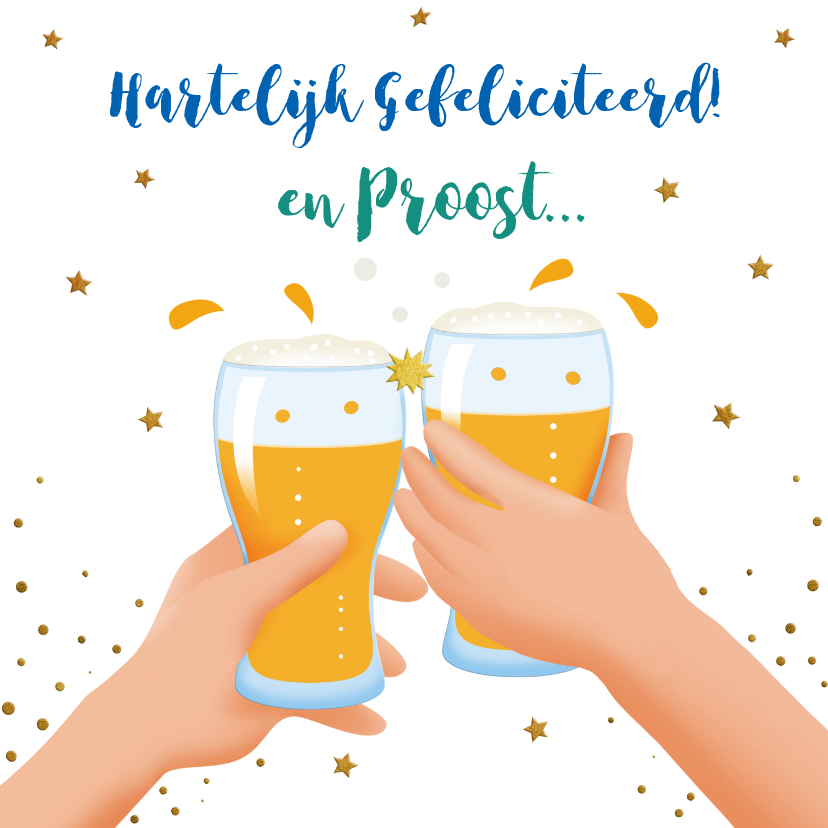 Verjaardagskaarten - Leuke verjaardagskaart met bierglazen, handen en glazen wijn