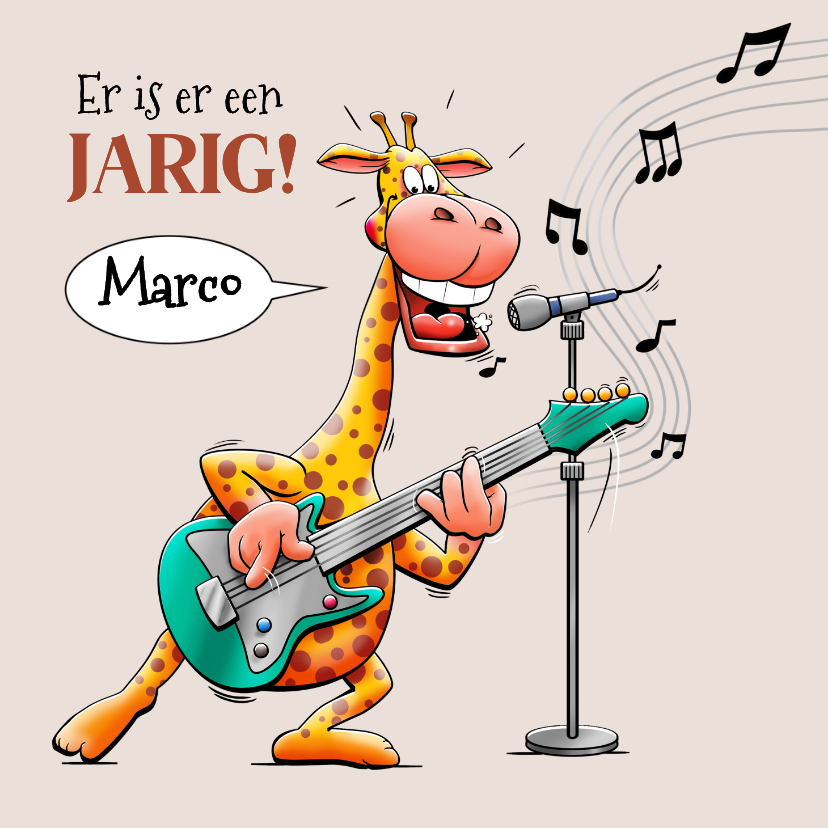 Leuke verjaardagskaart met een giraf, die gitaar speelt - Verjaardagskaarten Verjaardagskaarten - Leuke verjaardagskaart met een giraf, die gitaar speelt