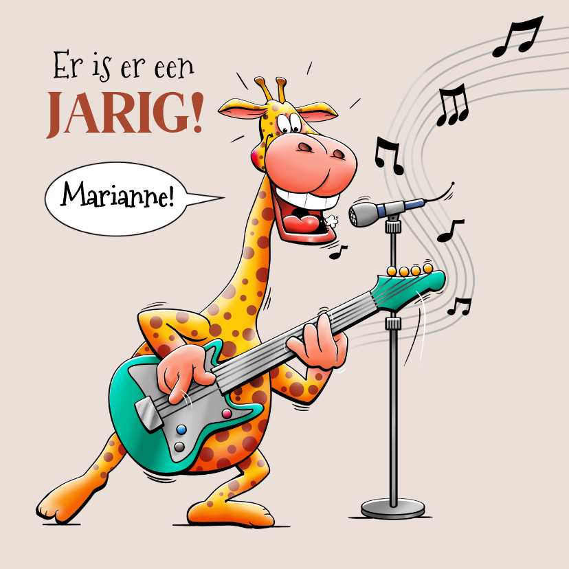 Verjaardagskaarten - Leuke verjaardagskaart met een giraf, die gitaar speelt