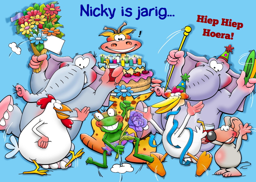 Leuke verjaardagskaart met grappige juichende dieren - Verjaardagskaarten Verjaardagskaarten - Leuke verjaardagskaart met grappige juichende dieren