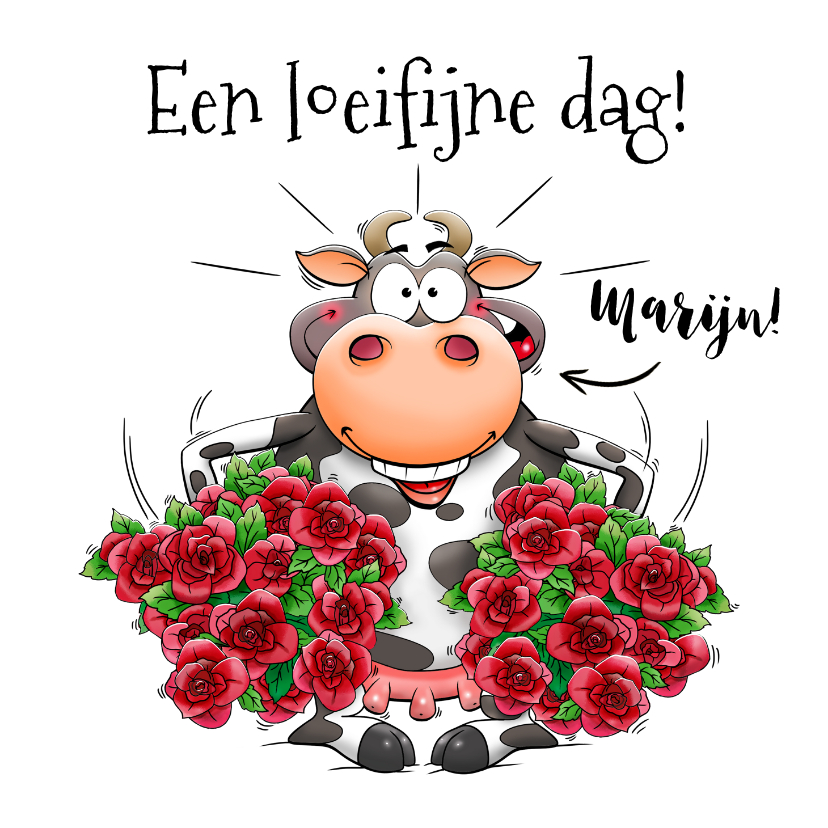 Verjaardagskaarten - Leuke verjaardagskaart met grappige koe en rozen