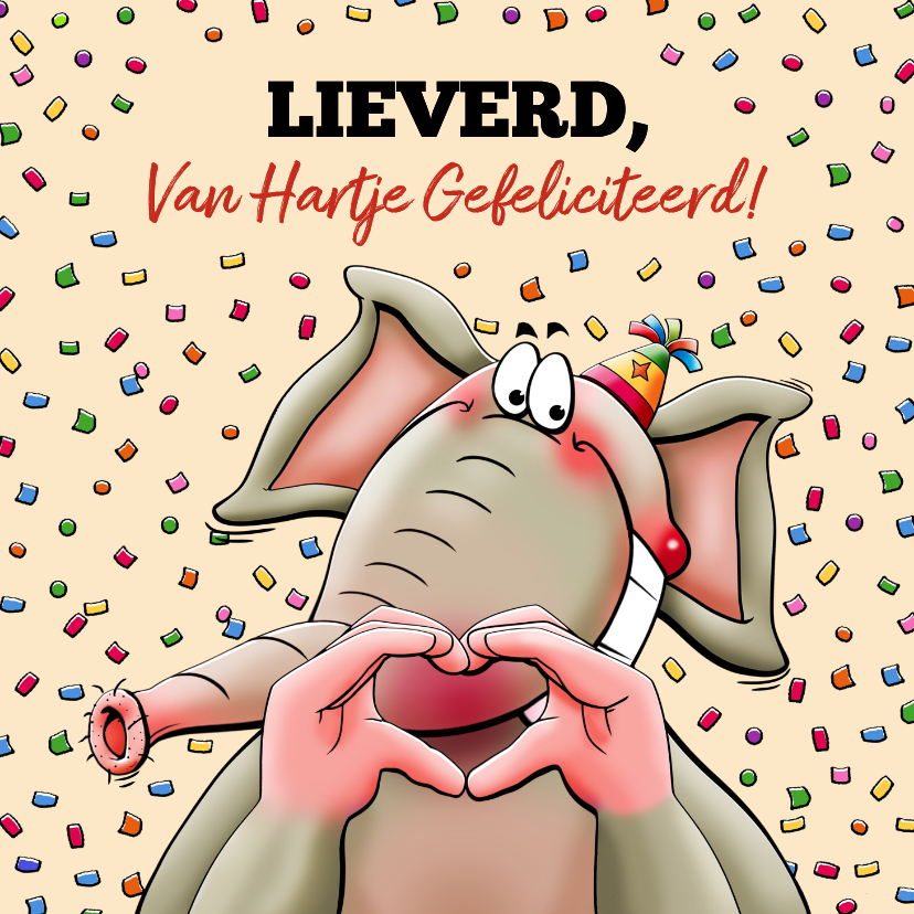 Leuke verjaardagskaart met grappige olifant - Verjaardagskaarten Verjaardagskaarten - Leuke verjaardagskaart met grappige olifant