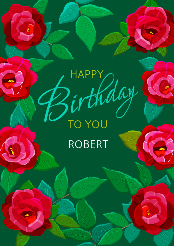 Verjaardagskaarten - Leuke verjaardagskaart met rode rozen op donker