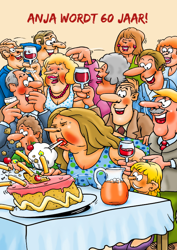 Verjaardagskaarten - Leuke verjaardagskaart  met vrouw die een taart omver blaast