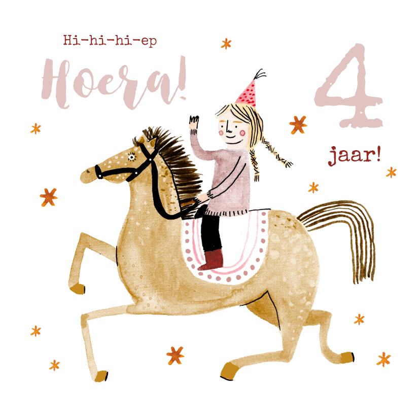 Verjaardagskaarten - Leuke verjaardagskaart paardenmeisje sterren roze