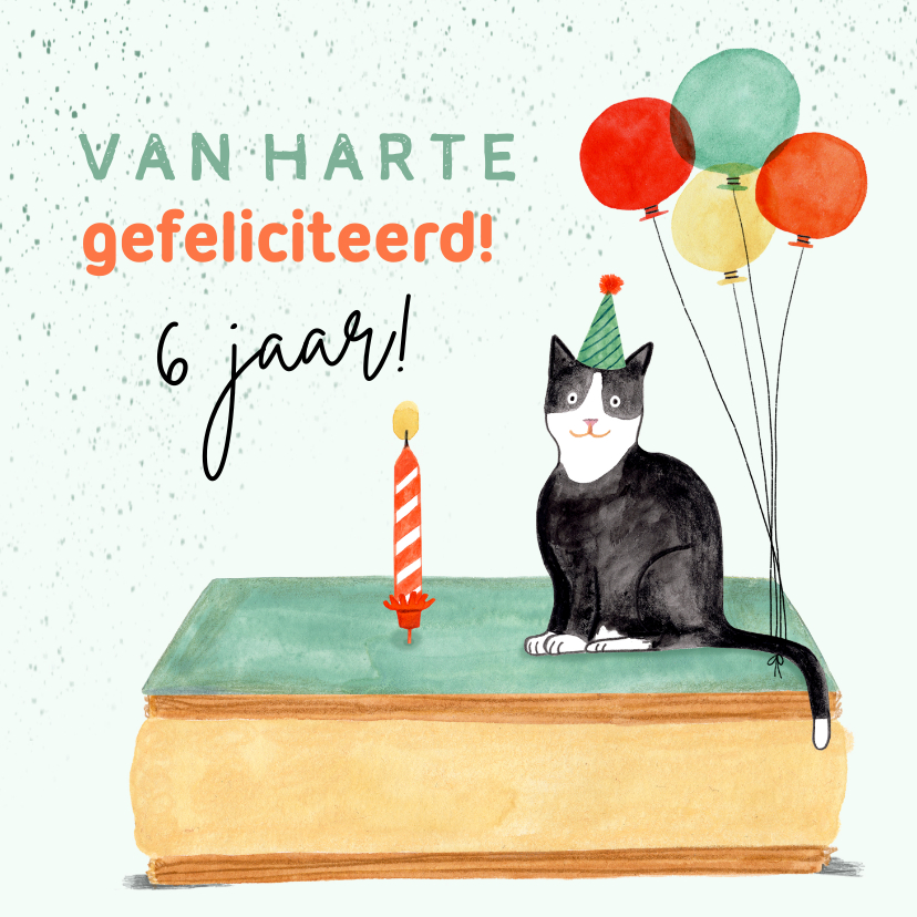 Verjaardagskaarten - Leuke verjaardagskaart tompouce poes ballonnen 